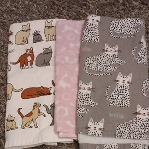 Cat Print Kitchen Towels Set - White, Pink, Gray